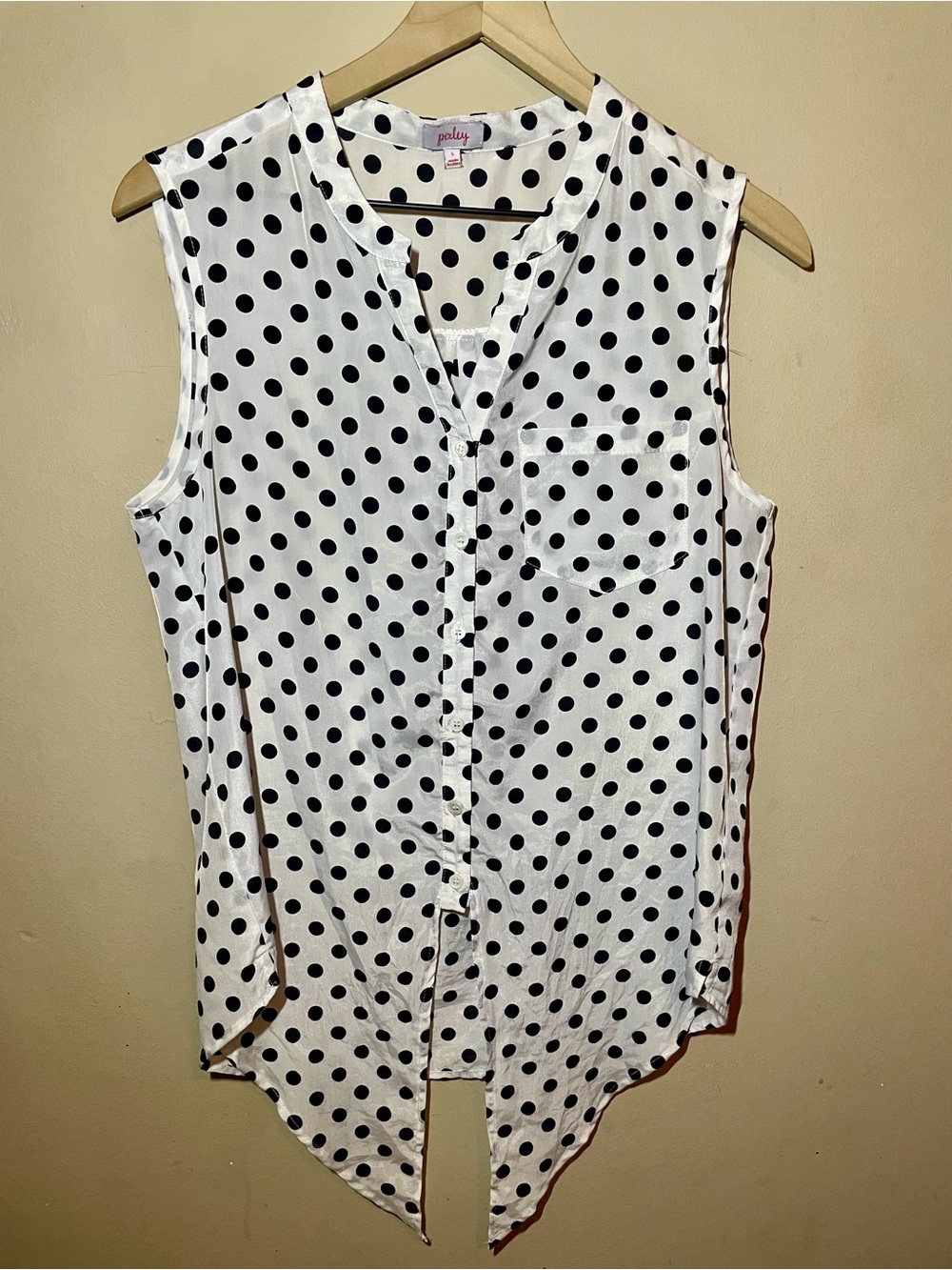 Pixley White Black Polka Dot Sleeveless Button Front Blouse Top Size Small